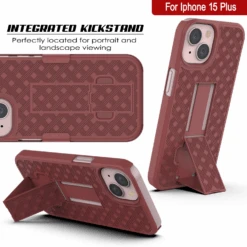IPhone 15 Plus Case With Tempered Glass Screen Protector, Holster Belt Clip & Built-In Kickstand [Red] -Phone Vibe Shop image 2025 02 27T174702.906