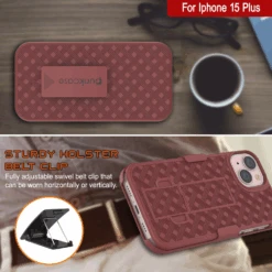 IPhone 15 Plus Case With Tempered Glass Screen Protector, Holster Belt Clip & Built-In Kickstand [Red] -Phone Vibe Shop image 2025 02 27T174706.681