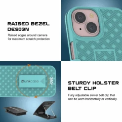 IPhone 15 Plus Case With Tempered Glass Screen Protector, Holster Belt Clip & Built-In Kickstand [Teal] -Phone Vibe Shop image 2025 02 27T174824.557