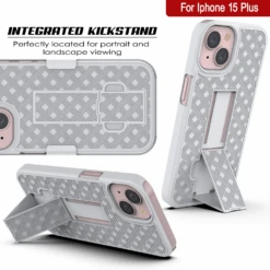 IPhone 15 Plus Case With Tempered Glass Screen Protector, Holster Belt Clip & Built-In Kickstand [White] -Phone Vibe Shop image 2025 02 27T175037.291