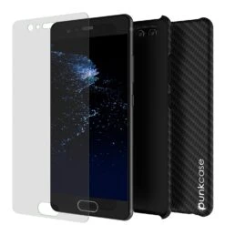 Huawei P10 Case, Punkcase CarbonShield, Heavy Duty & Ultra Thin 2 Piece Dual Layer PU Leather Cover [shockproof] [non Slip] With Tempered Glass Screen Protector For Huawei P10 [Jet Black] -Phone Vibe Shop inner carbon case huawei p10