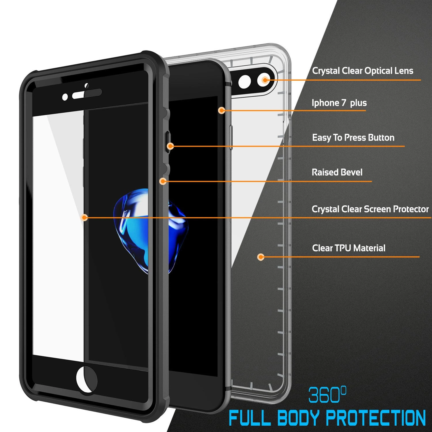 IPhone 7+ Plus Waterproof Case, PUNKcase CRYSTAL Black W/ Attached Screen Protector| Warranty 4 IPhone 7+ Plus Waterproof Case, PUNKcase CRYSTAL Black W/ Attached Screen Protector| Warranty - Image 2
