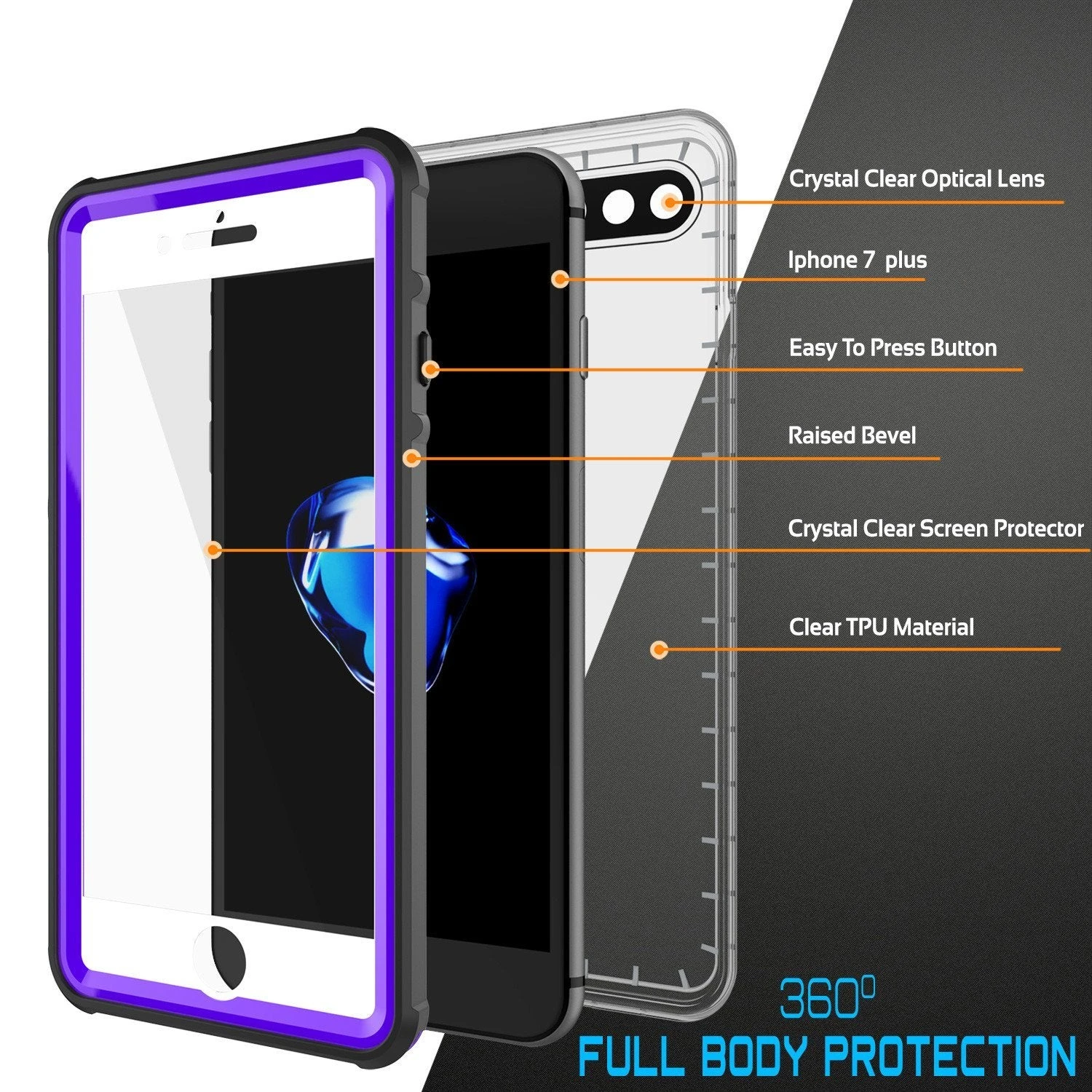 IPhone 8+ Plus Waterproof Case, PUNKcase CRYSTAL Purple W/ Attached Screen Protector| Warranty 4 IPhone 8+ Plus Waterproof Case, PUNKcase CRYSTAL Purple W/ Attached Screen Protector| Warranty - Image 2