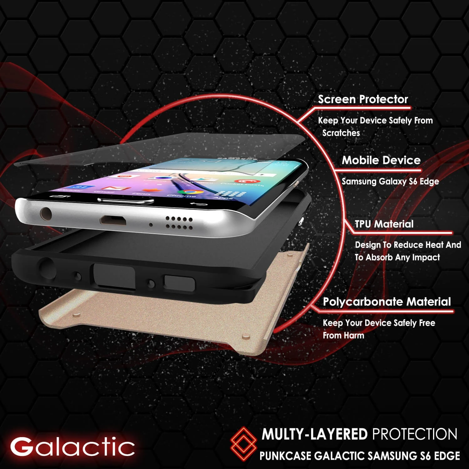 Galaxy S6 EDGE Plus Case PunkCase Galactic Gold Series Slim Armor Soft Cover W/ Screen Protector 4 Galaxy S6 EDGE Plus Case PunkCase Galactic Gold Series Slim Armor Soft Cover W/ Screen Protector - Image 2