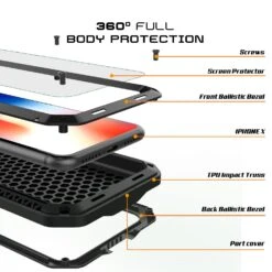 IPhone X Metal Case, Heavy Duty Military Grade Rugged Black Armor Cover [shock Proof] Hybrid Full Body Hard Aluminum & TPU Design -Phone Vibe Shop inner metallic case iphone X
