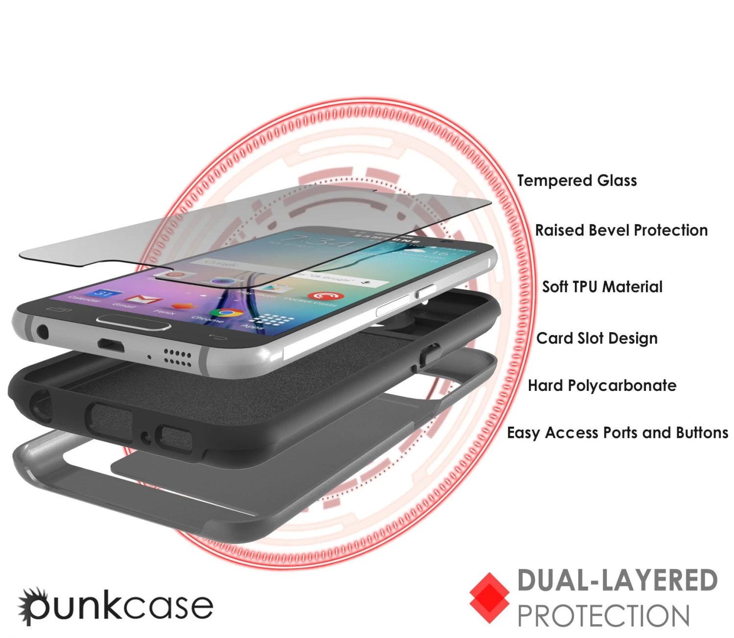 Galaxy S6 Case PunkCase CLUTCH Grey Series Slim Armor Soft Cover Case W/ Tempered Glass 6 Galaxy S6 Case PunkCase CLUTCH Grey Series Slim Armor Soft Cover Case W/ Tempered Glass - Image 4
