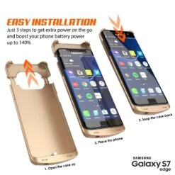Galaxy S7 EDGE Battery Case, Punkcase 5200mAH Charger Case W/ Screen Protector | Integrated Kickstand & USB Port | IntelSwitch [Gold] -Phone Vibe Shop instalation batterycase s7edge 1