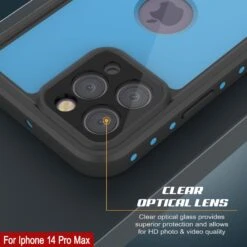 IPhone 14 Pro Max Waterproof IP68 Case, Punkcase [Light Blue] [StudStar Series] [Slim Fit] [Dirtproof] -Phone Vibe Shop iphone 14 pro max waterproof case punkcase studstar series ultra slim fit ip68 certified 6 6 ft shockproof dirtproof snowproof dustproof military grade armor cover scratch resistant 8