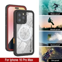 IPhone 16 Pro Max Waterproof Case, Punkcase [Extreme Mag Series] Armor Cover W/ Built In Screen Protector [Red] -Phone Vibe Shop iphone 16 pro max waterproof case punkcase extreme mag series slim fit ip68 certified shockproof snowproof dirtproof military grade rugged innovative design armor cover 8 71921522 ad6