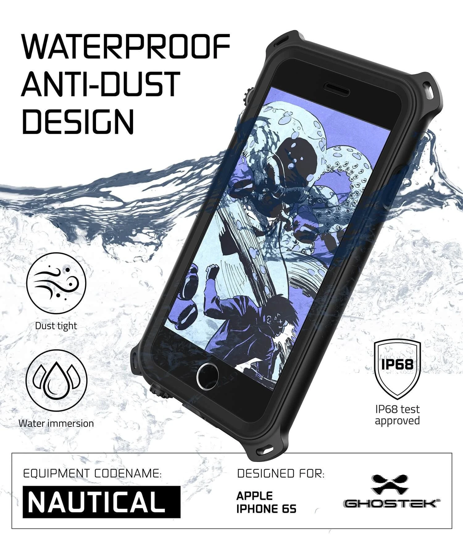 IPhone 6S/6 Waterproof Case, Ghostek® Nautical Black Series| Underwater | Aluminum Frame | Ultra Fit 6 IPhone 6S/6 Waterproof Case, Ghostek® Nautical Black Series| Underwater | Aluminum Frame | Ultra Fit - Image 4