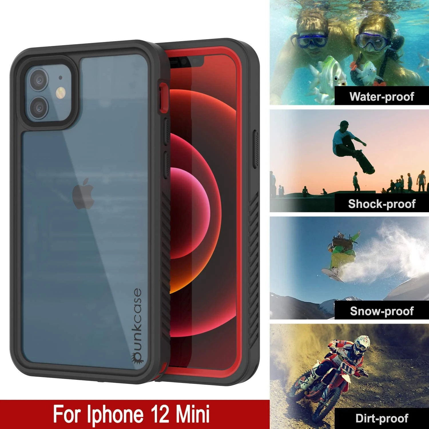 IPhone 12 Mini Waterproof Case, Punkcase [Extreme Series] Armor Cover W/ Built In Screen Protector [Red] - Image 3