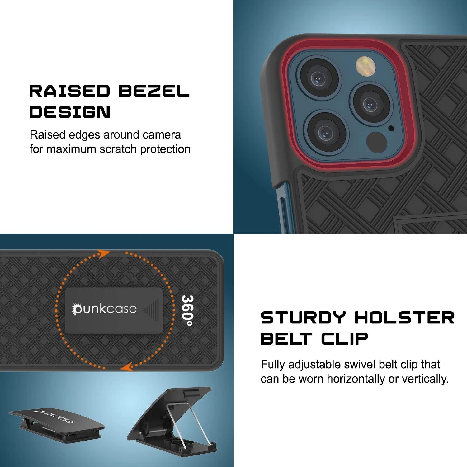 Punkcase IPhone 12 Pro Case With Tempered Glass Screen Protector, Holster Belt Clip & Built-In Kickstand [Black] - Image 2