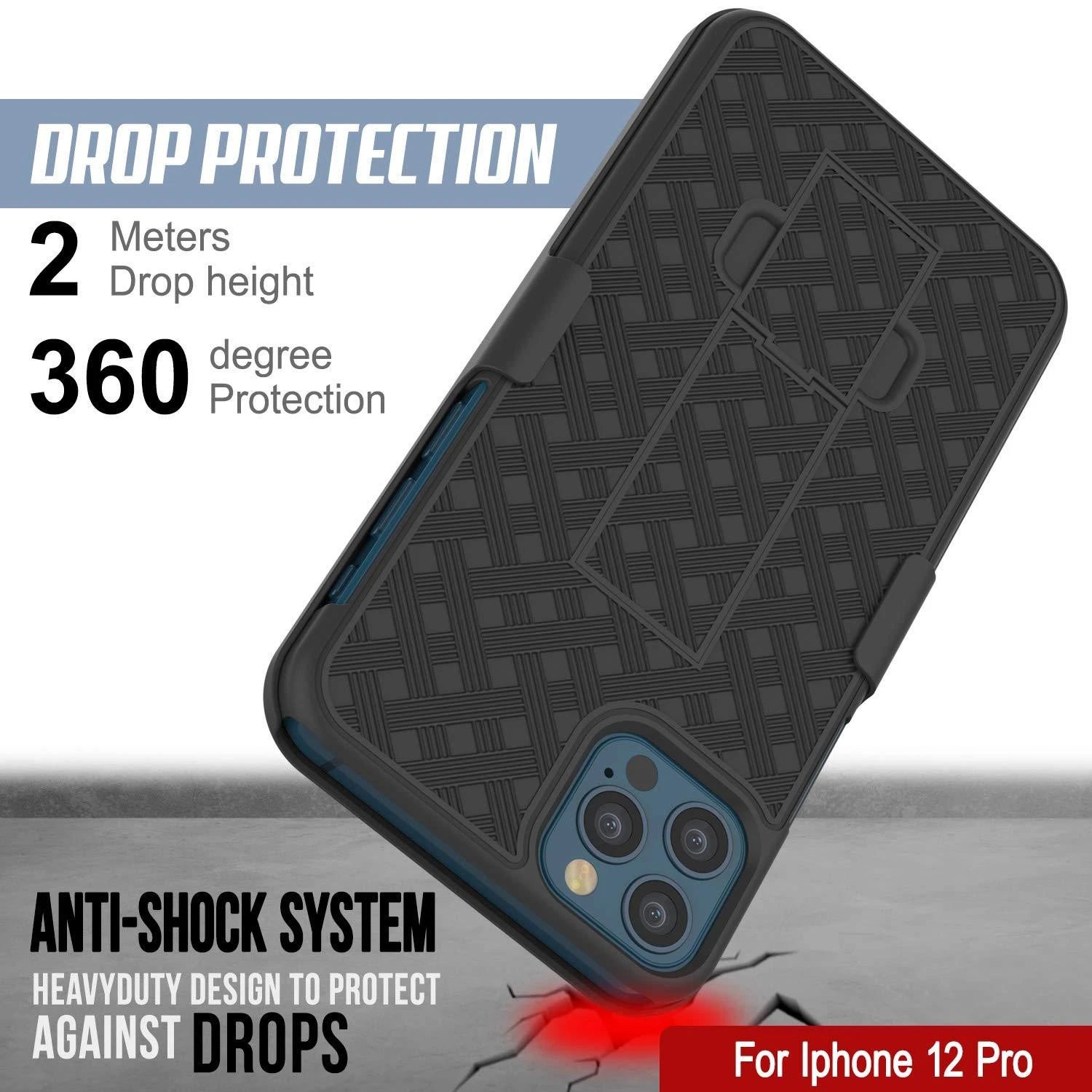 Punkcase IPhone 12 Pro Case With Tempered Glass Screen Protector, Holster Belt Clip & Built-In Kickstand [Black] - Image 7