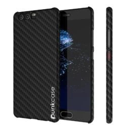 Huawei P10 Case, Punkcase CarbonShield, Heavy Duty & Ultra Thin 2 Piece Dual Layer PU Leather Cover [shockproof] [non Slip] With Tempered Glass Screen Protector For Huawei P10 [Jet Black]