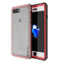 IPhone 8+ Plus Waterproof Case, PUNKcase CRYSTAL Red W/ Attached Screen Protector| Warranty