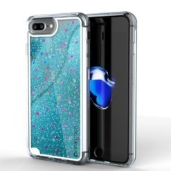 IPhone 8+ Plus Case, PunkCase LIQUID Teal Series, Protective Dual Layer Floating Glitter Cover