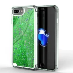 IPhone 8+ Plus Case, PunkCase LIQUID Green Series, Protective Dual Layer Floating Glitter Cover