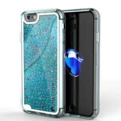 IPhone 7 Case, PunkCase LIQUID Teal Series, Protective Dual Layer Floating Glitter Cover