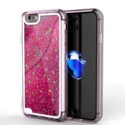 IPhone 7 Case, PunkCase LIQUID Pink Series, Protective Dual Layer Floating Glitter Cover