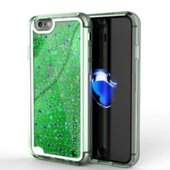 IPhone 7 Case, PunkCase LIQUID Green Series, Protective Dual Layer Floating Glitter Cover
