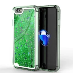 IPhone 8 Case, PunkCase LIQUID Green Series, Protective Dual Layer Floating Glitter Cover