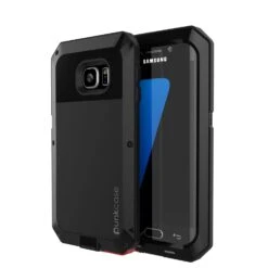 Galaxy S7 EDGE Case, PUNKcase Metallic Black ShockproofSlim Metal Armor Case