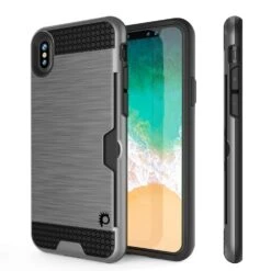 IPhone XS Max Case, PUNKcase [SLOT Series] Slim Fit Dual-Layer Armor Cover [Silver]