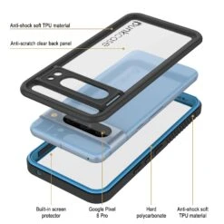 Google Pixel 8 Pro Waterproof Case, Punkcase [Extreme Series] Armor Cover W/ Built In Screen Protector [Light Blue] -Phone Vibe Shop pixel 8 pro waterproof case punkcase extreme series slim fit ip68 certified shockproof snowproof dirtproof military grade rugged innovative design armor cover w built in screen 4 76f1