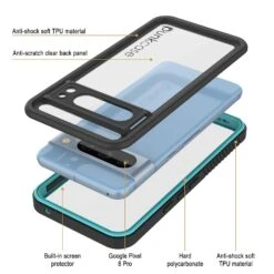 Google Pixel 8 Pro Waterproof Case, Punkcase [Extreme Series] Armor Cover W/ Built In Screen Protector [Teal] -Phone Vibe Shop pixel 8 pro waterproof case punkcase extreme series slim fit ip68 certified shockproof snowproof dirtproof military grade rugged innovative design armor cover w built in screen 4 8ec2