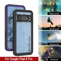 Google Pixel 8 Pro Waterproof Case, Punkcase [Extreme Series] Armor Cover W/ Built In Screen Protector [Purple] -Phone Vibe Shop pixel 8 pro waterproof case punkcase extreme series slim fit ip68 certified shockproof snowproof dirtproof military grade rugged innovative design armor cover w built in screen 5 0e14