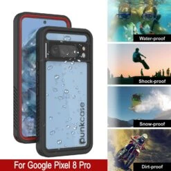 Google Pixel 8 Pro Waterproof Case, Punkcase [Extreme Series] Armor Cover W/ Built In Screen Protector [Red] -Phone Vibe Shop pixel 8 pro waterproof case punkcase extreme series slim fit ip68 certified shockproof snowproof dirtproof military grade rugged innovative design armor cover w built in screen 5 65eb