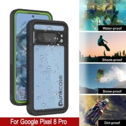 Google Pixel 8 Pro Waterproof Case, Punkcase [Extreme Series] Armor Cover W/ Built In Screen Protector [Light Green] -Phone Vibe Shop pixel 8 pro waterproof case punkcase extreme series slim fit ip68 certified shockproof snowproof dirtproof military grade rugged innovative design armor cover w built in screen 5 a2af