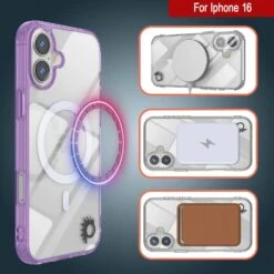 Punkcase IPhone 16 Magnetic Wireless Charging Case [ClearMag Series][Purple] -Phone Vibe Shop punkcase apple iphone 16 magnetic wireless charging case clearmag series thin slim protective scratch resistant pro tough acrylic case w tpu bumpers built in charge circle for apple 7