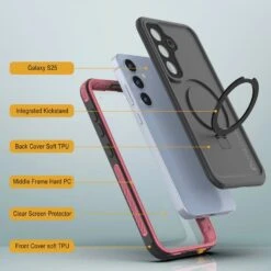 Galaxy S25 Waterproof Case [Kickstud 2.0 Series] Protective IP68 Cover W/Screen Protector & Kickstand [Pink] -Phone Vibe Shop punkcase for galaxy s25 waterproof case kickstud 2 0 seriess protective ip68 certified cover w screen protector kickstand ultra slim 360 protection slim fit innovative design 5 7258c1