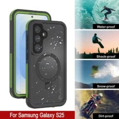 Galaxy S25 Waterproof Case [Kickstud 2.0 Series] Protective IP68 Cover W/Screen Protector & Kickstand [Green] -Phone Vibe Shop punkcase for galaxy s25 waterproof case kickstud 2 0 seriess protective ip68 certified cover w screen protector kickstand ultra slim 360 protection slim fit innovative design 7 4b842e