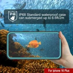 IPhone 16 Plus Waterproof Case [Kickstud 2.0 Series] Protective IP68 Cover W/Screen Protector & Kickstand [Teal] -Phone Vibe Shop punkcase for iphone 16 plus waterproof case kickstud 2 0 seriess protective ip68 certified cover w screen protector kickstand ultra slim 360 protection slim fit innovative design 4 2e