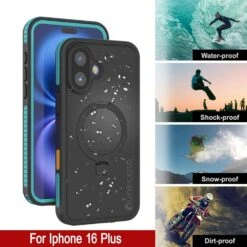 IPhone 16 Plus Waterproof Case [Kickstud 2.0 Series] Protective IP68 Cover W/Screen Protector & Kickstand [Teal] -Phone Vibe Shop punkcase for iphone 16 plus waterproof case kickstud 2 0 seriess protective ip68 certified cover w screen protector kickstand ultra slim 360 protection slim fit innovative design 6 03