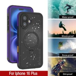 IPhone 16 Plus Waterproof Case [Kickstud 2.0 Series] Protective IP68 Cover W/Screen Protector & Kickstand [Purple] -Phone Vibe Shop punkcase for iphone 16 plus waterproof case kickstud 2 0 seriess protective ip68 certified cover w screen protector kickstand ultra slim 360 protection slim fit innovative design 6 5f