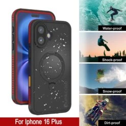 IPhone 16 Plus Waterproof Case [Kickstud 2.0 Series] Protective IP68 Cover W/Screen Protector & Kickstand [Red] -Phone Vibe Shop punkcase for iphone 16 plus waterproof case kickstud 2 0 seriess protective ip68 certified cover w screen protector kickstand ultra slim 360 protection slim fit innovative design 6 7e