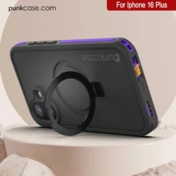 IPhone 16 Plus Waterproof Case [Kickstud 2.0 Series] Protective IP68 Cover W/Screen Protector & Kickstand [Purple] -Phone Vibe Shop punkcase for iphone 16 plus waterproof case kickstud 2 0 seriess protective ip68 certified cover w screen protector kickstand ultra slim 360 protection slim fit innovative design 8 1f