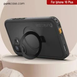 IPhone 16 Plus Waterproof Case [Kickstud 2.0 Series] Protective IP68 Cover W/Screen Protector & Kickstand [Grey] -Phone Vibe Shop punkcase for iphone 16 plus waterproof case kickstud 2 0 seriess protective ip68 certified cover w screen protector kickstand ultra slim 360 protection slim fit innovative design 8 dc