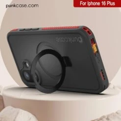 IPhone 16 Plus Waterproof Case [Kickstud 2.0 Series] Protective IP68 Cover W/Screen Protector & Kickstand [Red] -Phone Vibe Shop punkcase for iphone 16 plus waterproof case kickstud 2 0 seriess protective ip68 certified cover w screen protector kickstand ultra slim 360 protection slim fit innovative design 8 f6