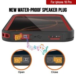 IPhone 16 Pro Waterproof Case [Kickstud 2.0 Series] Protective IP68 Cover W/Screen Protector & Kickstand [Red] -Phone Vibe Shop punkcase for iphone 16 pro waterproof case kickstud 2 0 seriess protective ip68 certified cover w screen protector kickstand ultra slim 360 protection slim fit innovative design 5 d5c