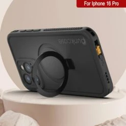 IPhone 16 Pro Waterproof Case [Kickstud 2.0 Series] Protective IP68 Cover W/Screen Protector & Kickstand [Black] -Phone Vibe Shop punkcase for iphone 16 pro waterproof case kickstud 2 0 seriess protective ip68 certified cover w screen protector kickstand ultra slim 360 protection slim fit innovative design 8 811