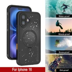IPhone 16 Waterproof Case [Kickstud 2.0 Series] Protective IP68 Cover W/Screen Protector & Kickstand [Black] -Phone Vibe Shop punkcase for iphone 16 waterproof case kickstud 2 0 seriess protective ip68 certified cover w screen protector kickstand ultra slim 360 protection slim fit innovative design 6 143869e