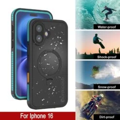 IPhone 16 Waterproof Case [Kickstud 2.0 Series] Protective IP68 Cover W/Screen Protector & Kickstand [Teal] -Phone Vibe Shop punkcase for iphone 16 waterproof case kickstud 2 0 seriess protective ip68 certified cover w screen protector kickstand ultra slim 360 protection slim fit innovative design 6 2c49cd2