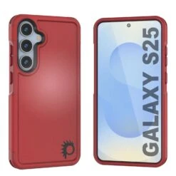 PunkCase Galaxy S25 Case, [Spartan 2.0 Series] Clear Rugged Heavy Duty Cover [Red]