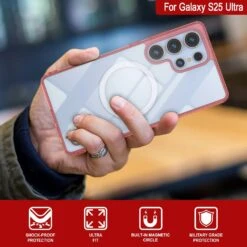 Galaxy S25 Ultra Magnetic Wireless Charging Case [Clear Acrylic Series] [Non-Slip] For Galaxy S25 Ultra [Red] -Phone Vibe Shop punkcase galaxy s25 ultra magsafe case clear acrylic series galaxy s25 ultra 5g 6 8 2025 gold lightweight transparent non yellowing long lasting excellent design non slip grip 6 c3b79