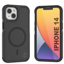 PunkCase IPhone 14 Case, [Spartan 2.0 Series] Clear Rugged Heavy Duty Cover W/Built In Screen Protector [Black]