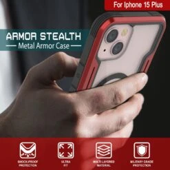 Punkcase IPhone 15 Plus Armor Stealth MAG Defense Case Protective Military Grade Multilayer Cover [Red] -Phone Vibe Shop punkcase iphone 15 armor stealth defense series ultra thin protective military grade multilayer cover w aluminum frame clear back ultimate drop protection for your iphone 5 320cebc3 0